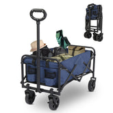 HAOYYE Heavy Duty Folding Utility Cart with Steel Frame and Oxford Fabric, 220lbs Load Capacity, Space-Saving Garden Wagon Trolley with Handle for Outdoor, Patio, Lawn